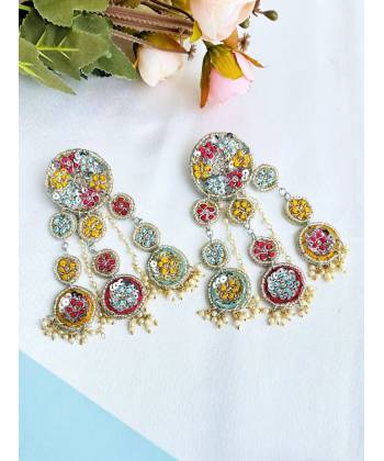 White Handmade Beaded Earrings-Tikka Set for Haldi-Mehndi