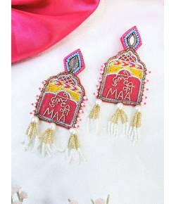 ' Dulhe ki Maa' Pink Beaded Handmade Earrings for Haldi Mehndi