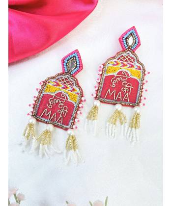 ' Dulhe ki Maa' Pink Beaded Handmade Earrings for Haldi Mehndi