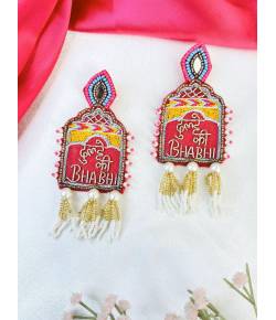 ' Dulhe ki Bhabhi' Pink Beaded Handmade Earrings for Haldi Mehndi