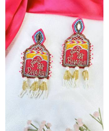 ' Dulhe ki Bhabhi' Pink Beaded Handmade Earrings for Haldi Mehndi