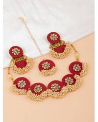 Buy Online Crunchy Fashion Earring Jewelry Handmade Beaded Pink Jewellery Set for Women Handmade Beaded Jewellery CFS0520