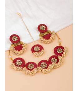 Meher Maroon Handmade Fabric Jewellery Set for Women