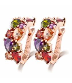 Sparkling Colors Flowerets Vine Swiss Cubic Zirconia Clip-On Earrings